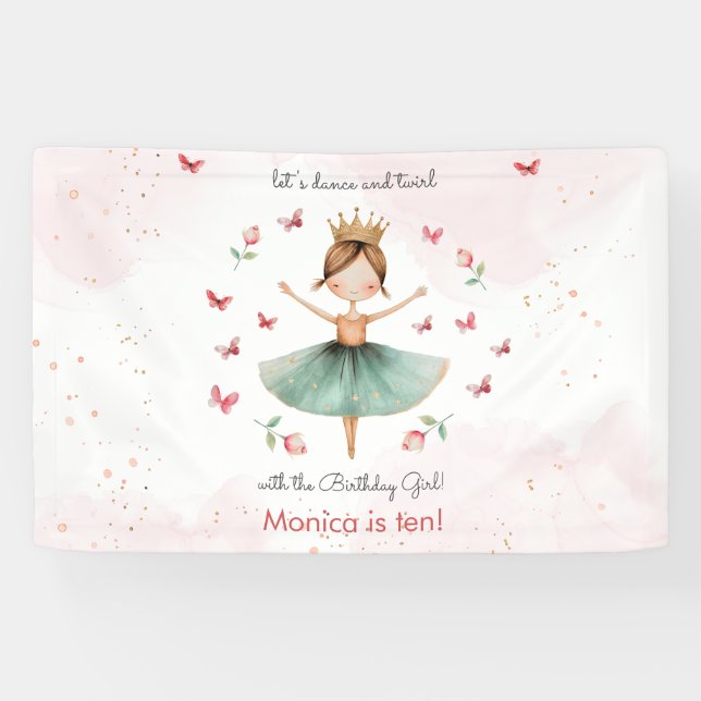 Tanz und niedliche Ballerina Ballett Kind Geburtst Banner (Horizontal)