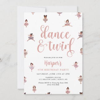 Tanz und Twirl Ballerina Geburtstag Einladung
