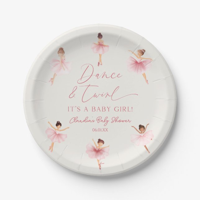Tanz und Twirl Ballerina Pink Ballett Babydusche Pappteller (Vorderseite)