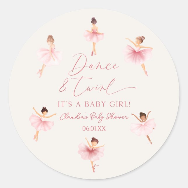 Tanz und Twirl Ballerina Pink Ballett Babydusche Runder Aufkleber (Vorderseite)