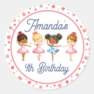 Tanz und Twirl Pink Girl Editable Ballerina Party Runder Aufkleber