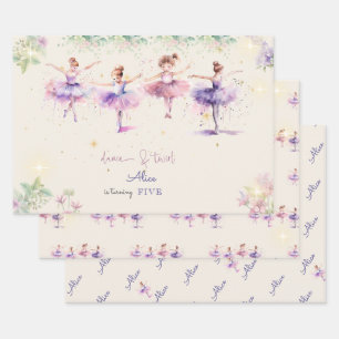 Tanz und wirbelnde Ballerina Aquarellfarbe Geburts Geschenkpapier Set