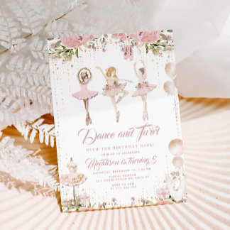 Tanz und wirbelnde Ballerina rot Rosa Mädchen Gebu Einladung