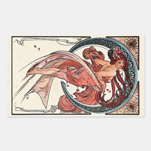 Tanz von Alfons Mucha 1898 Rechteckiger Aufkleber (Vorderseite)