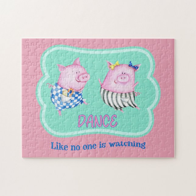 Tanz wie niemand sieht glückliche tanzende Schwein (Horizontal)