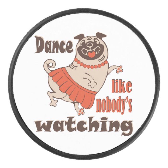 Tanz wie niemand sieht gürteligen Mops Hund zu Eishockey Puck (Vorderseite)
