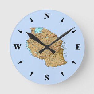Tanzania Map Clock Runde Wanduhr