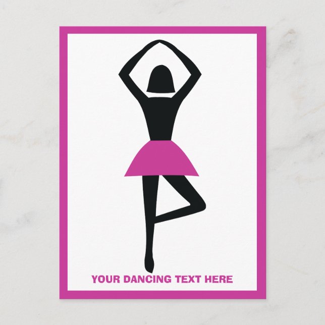 Tanzballerina, schwarz, heißrosa, Brauch Postkarte (Vorderseite)