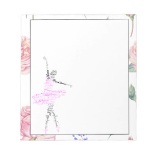Tanzballetttänzerin    Rosen-Aquarell-Rand Notizbl Notizblock