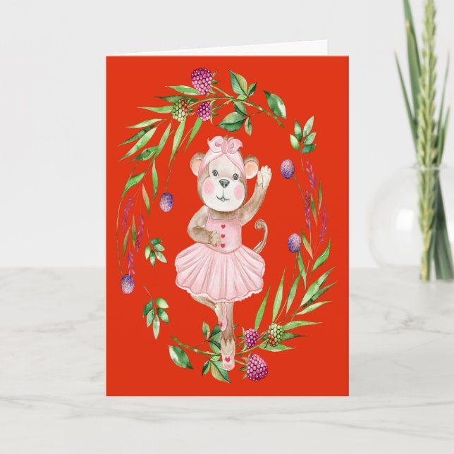Tanzbären Valentine Card für junge Mädchen Dankeskarte (Vorderseite)