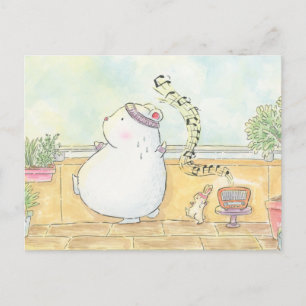 Tanze mehr, sei glücklich Eisbär Hase Aquarell Postkarte