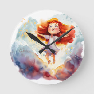 Tanzen auf der Cloud Kinderzimmer Bedroom Clock Runde Wanduhr
