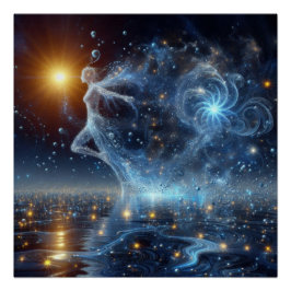 Tanzen auf reinem Wasser in einem blauen See Poster