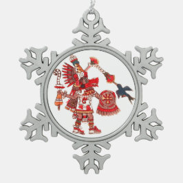 Tanzen aztekischer Shaman-Krieger Schneeflocken Zinn-Ornament