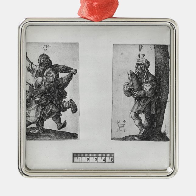 Tanzen-Bauern und ein Dudelsack-Spieler, 1514 Ornament Aus Metall (Vorne)