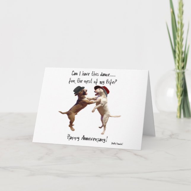 Tanzen-Bullterrier-Jahrestags-Karte Karte (Vorderseite)