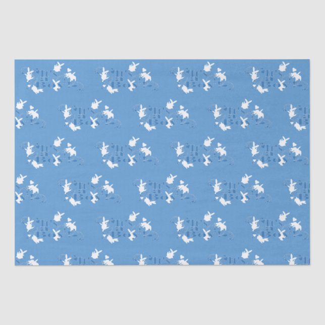 Tanzen Bunnies Es ist ein Junge! Blaues Gewebe Seidenpapier (Vorderseite)