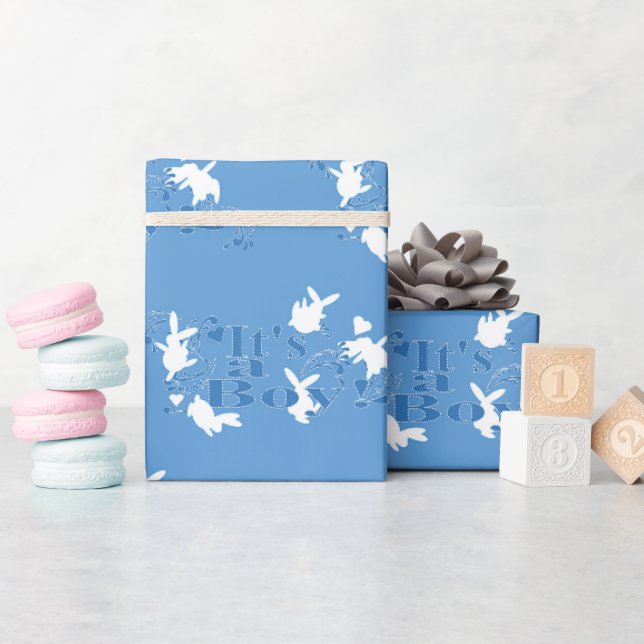 Tanzen Bunnies Es ist ein Junge! Blaues Papier Geschenkpapier (Babyparty)