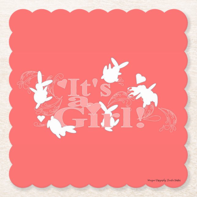 Tanzen Bunnies Es ist ein Mädchen! Pink Baby Dusch Untersetzer (Vorderseite)