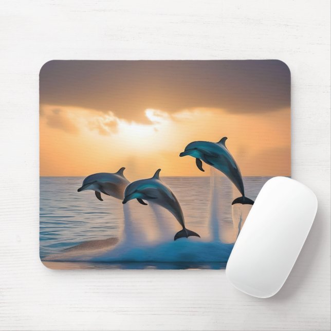 Tanzen in der Dämmerung: Drei Delphine springen Mousepad (Mit Mouse)