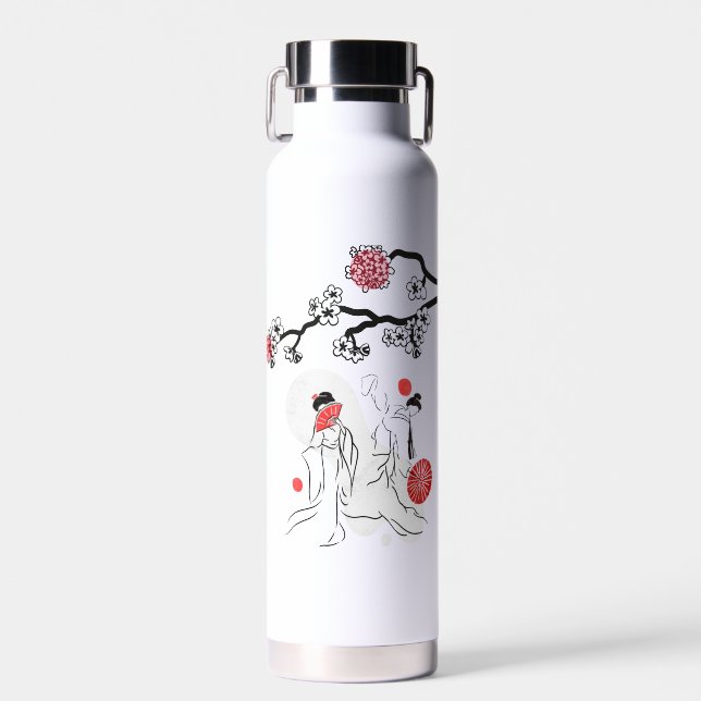 Tanzen Japans Geishi und Rote Blume Trinkflasche (Vorne)