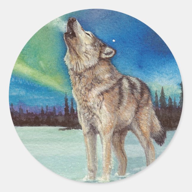 Tanzen-Lichter, die Wolfaufkleber heulen Runder Aufkleber (Vorderseite)