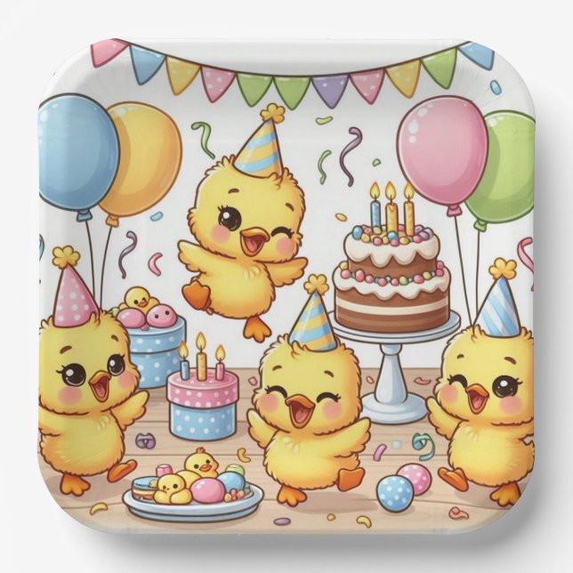 Tanzen Niedlich Ducklings Party Plate Pappteller (Vorderseite)