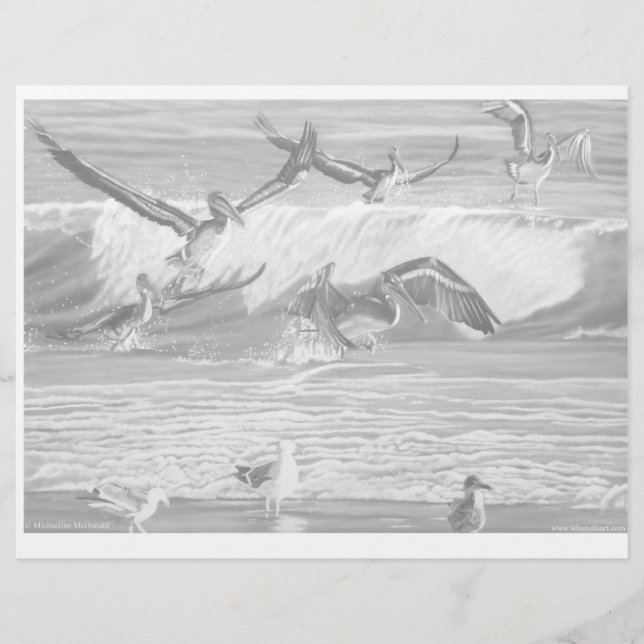Tanzen Pelicans Graustufen-Farbseite (Vorderseite)