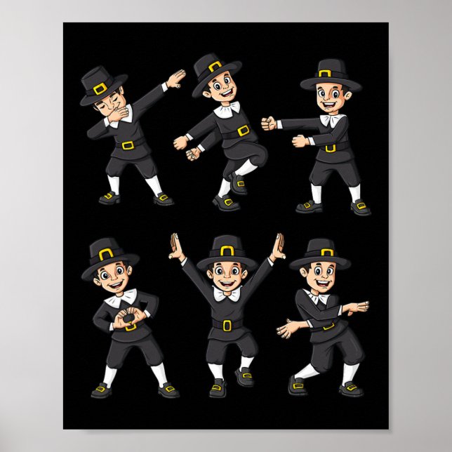 Tanzen Pilgrim Erntedank Day Boys Girls Kind Poster (Vorne)
