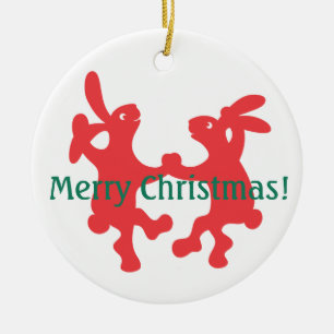 Tanzen Red Bunnies Weihnachtsdekoration Keramik Ornament