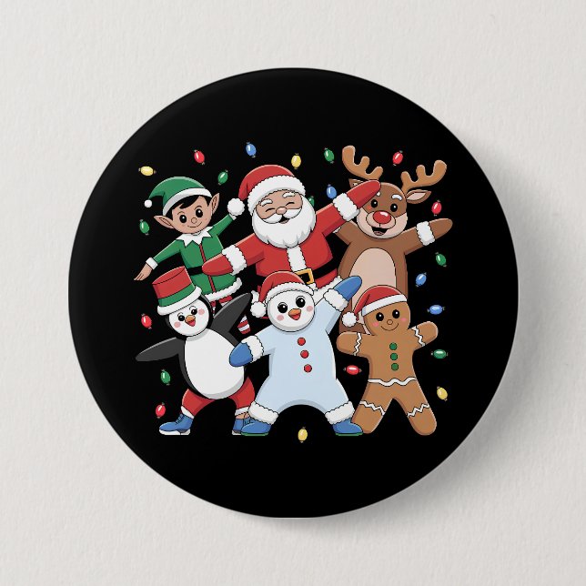 Tanzen Santa Elf und Freunde Button (Vorderseite)