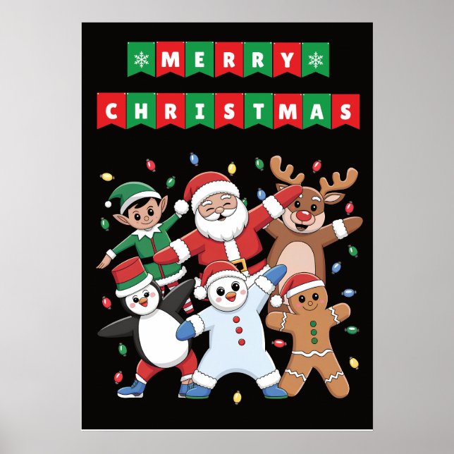 Tanzen Santa Elf und Freunde Urlaub Poster (Vorne)