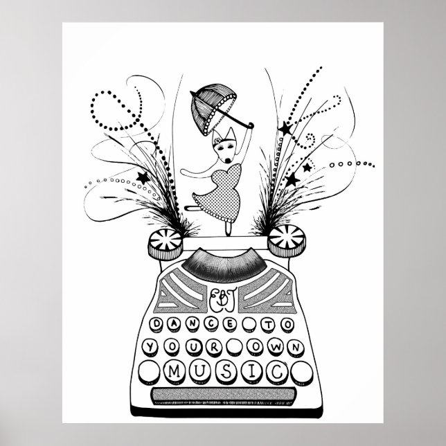 Tanzen Sie Ihre eigene Musik Happy Bull Terrier Poster (Vorne)
