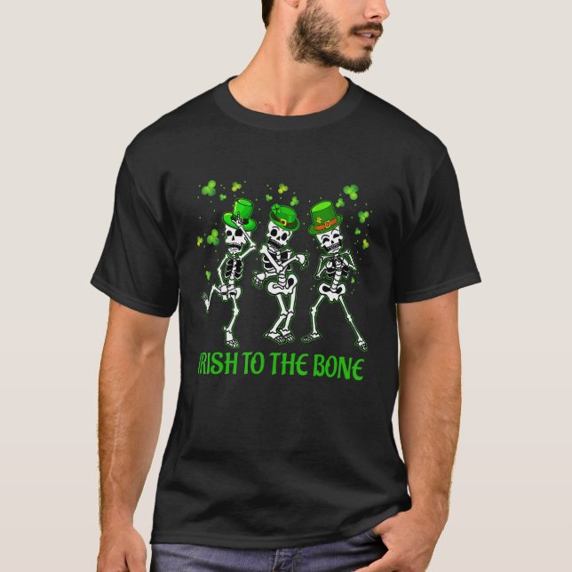 Tanzen Skeleton St Patrick's Day Kleeblatt Irish T T-Shirt (Vorderseite)