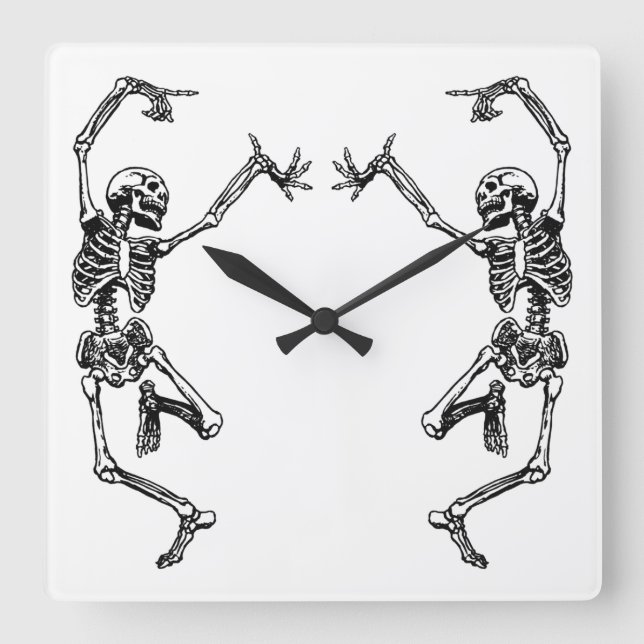 Tanzen-Skelette v2 Quadratische Wanduhr (Vorderseite)