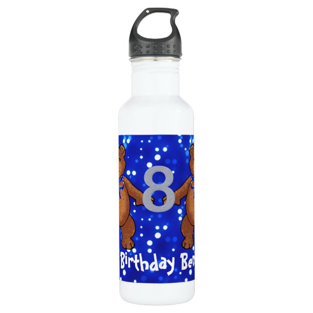 Tanzen-Teddybär-8. Geburtstag Edelstahlflasche (Vorderseite)