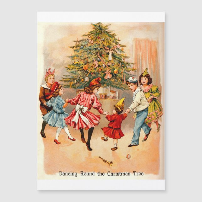 Tanzen um die Weihnachtsbaumkarte Magnetkarte (Vorderseite)