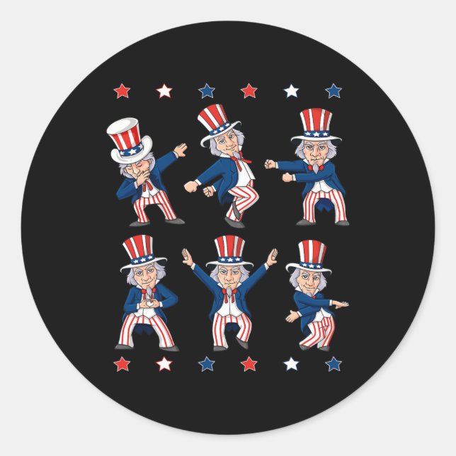 Tanzen Uncle Sam 4. Juli Jungs Kinder Patriotic Runder Aufkleber (Vorderseite)