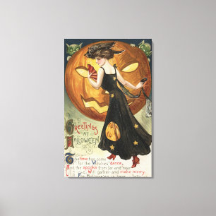Tanzen und Kürbis Halloweens GreetingWitch Leinwanddruck