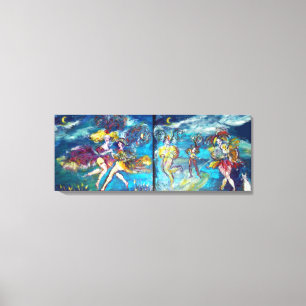 TANZEN UND MUSIK IN DER NACHT, blau-pink fuchsia Leinwanddruck