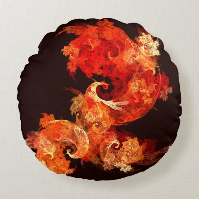 Tanzen von Feuervögeln Abstrakt Art Rundkissen Rundes Kissen (Vorderseite)