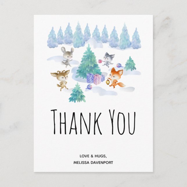 Tanzen Woodland Animals Wasserfarbe Vielen Dank Postkarte (Vorderseite)
