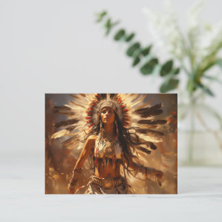 Tanzende amerikanische Ureinwohner in Headresse Postkarte