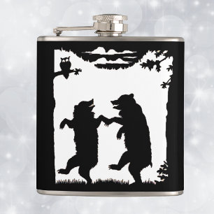 Tanzende Bären im Vintage-Stil Schwarze Silhouette Flachmann