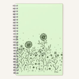 Tanzende Blume auf einer Wiese, hellgrün Notizbuch
