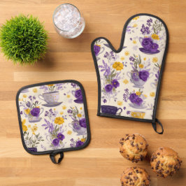Tanzende Blume Ofenhandschuh & Topflappen-Set