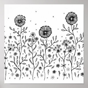 Tanzende Blume Tinte Zeichnend Poster