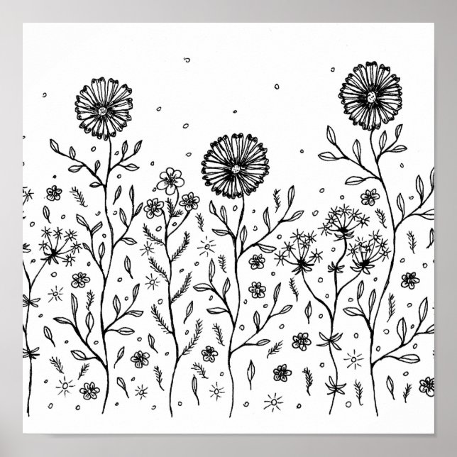 Tanzende Blume Tinte Zeichnend Poster (Vorne)