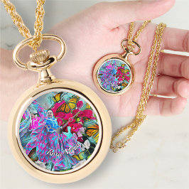 Tanzende Blume und Schmetterlinge PV01 Necklace Wa Armbanduhr
