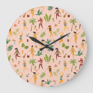 Tanzende Damen, Palmblätter-Muster. Große Wanduhr